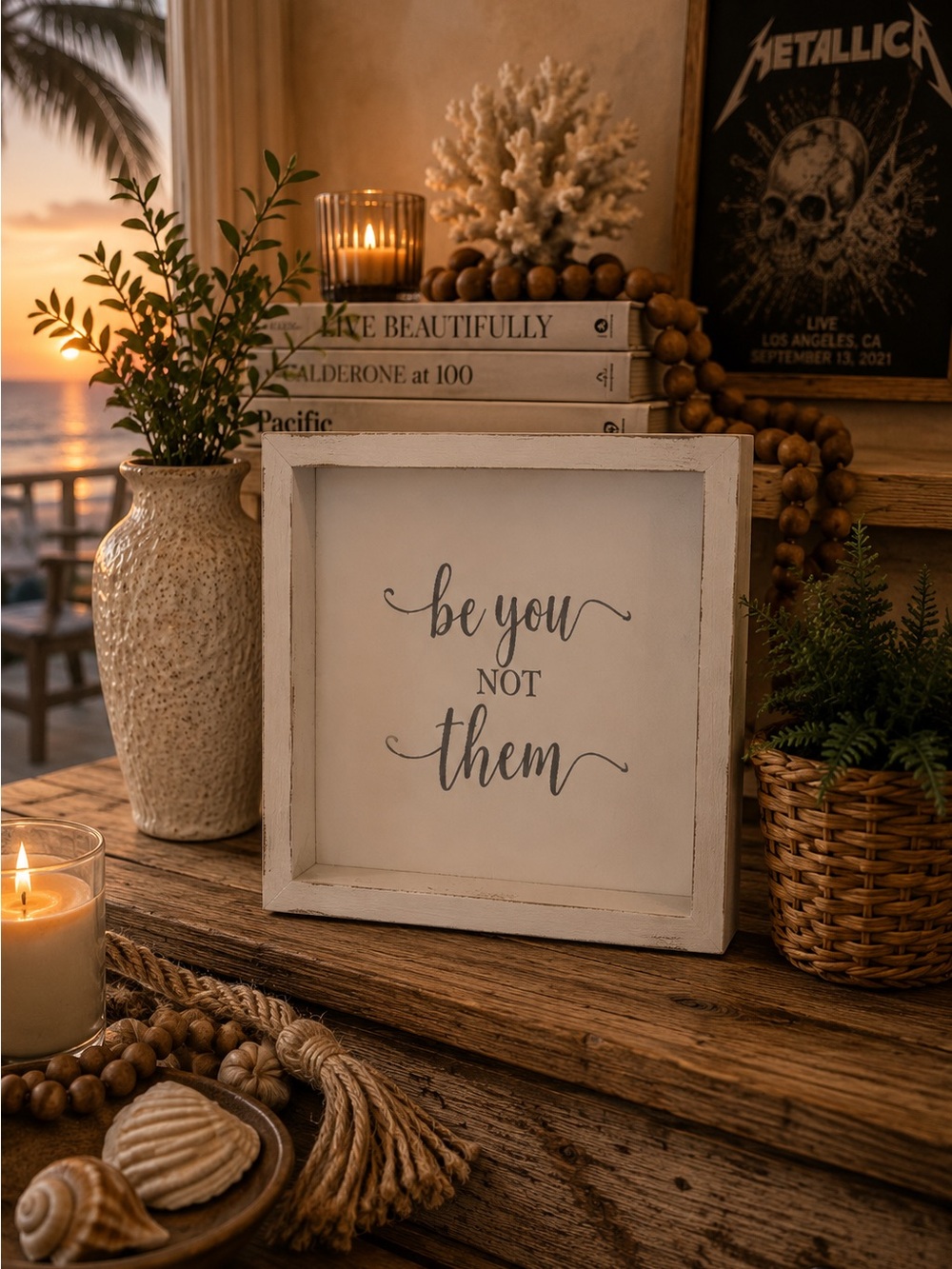 Rustic Farmhouse “Be You Not Them” Shadow Box Sign | Inspirational Shelf Decor